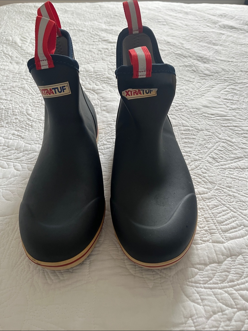 Men’s Ankle Deck Boots — Blue with Red & White Trim US size 10
